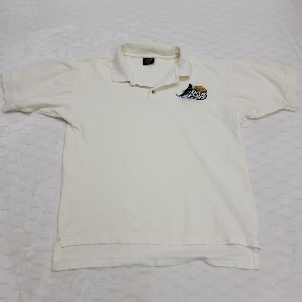 Vintage Tampa Bay Devil Rays Polo Shirt Large White 90s MLB Pique Cotton ONO L